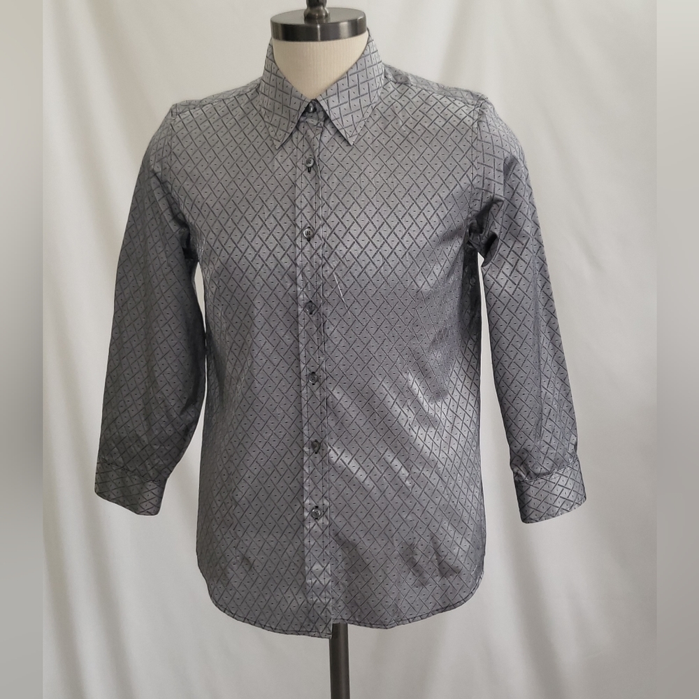 Orvis Button Down Shirt Womens Size 12 Gray Triangle Pattern Long Sleeve Shirt
